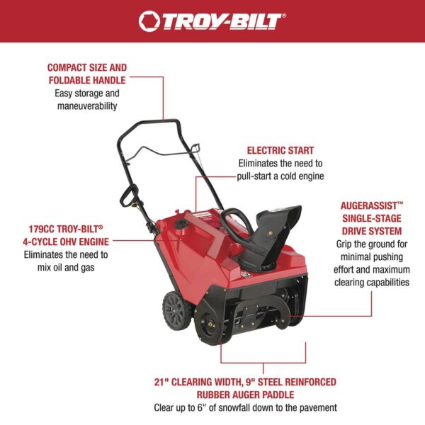 Troy-Bilt® Squall™ 21" 179cc Single-Stage Electric Start Gas Snow Blower - Image 2