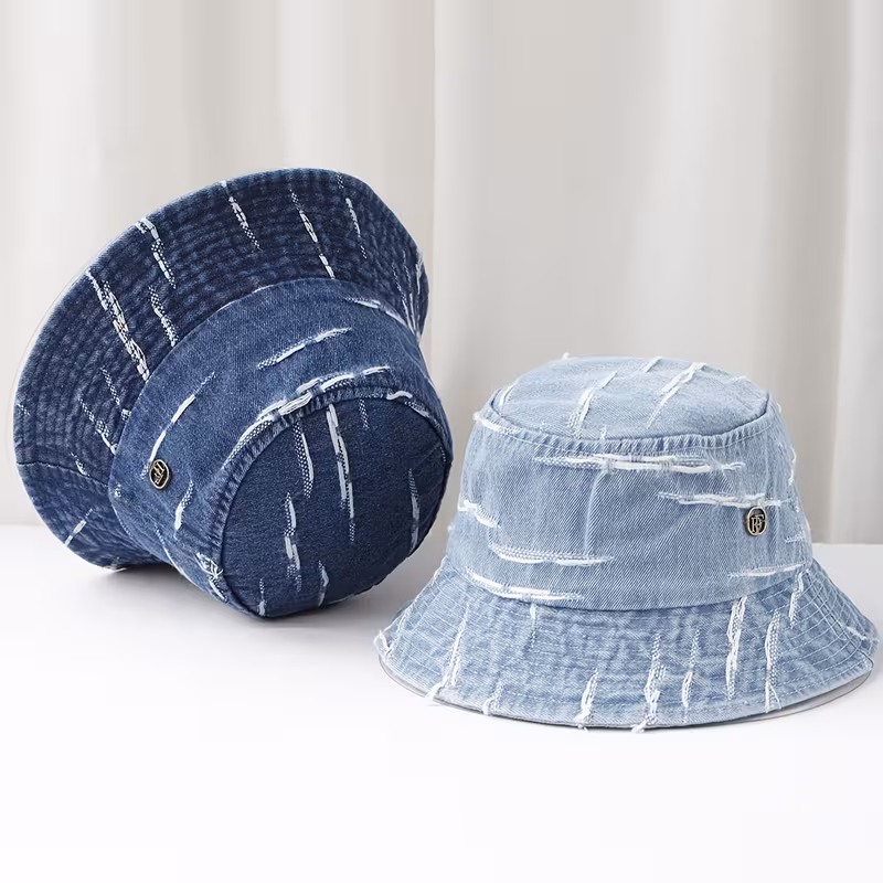 Women’S Bucket Hats, Newly Washed And Featuring a Distressed Look with Holes, Perfect for Everyday Wear. Unisex Design.