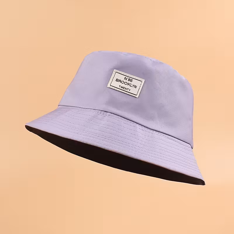 Korean Style Fisherman Hat Double-Sided Fisherman Hat | Small Letter Patchwork Korean Style Spring and Autumn Flat Top Casual Bucket Hat for Women