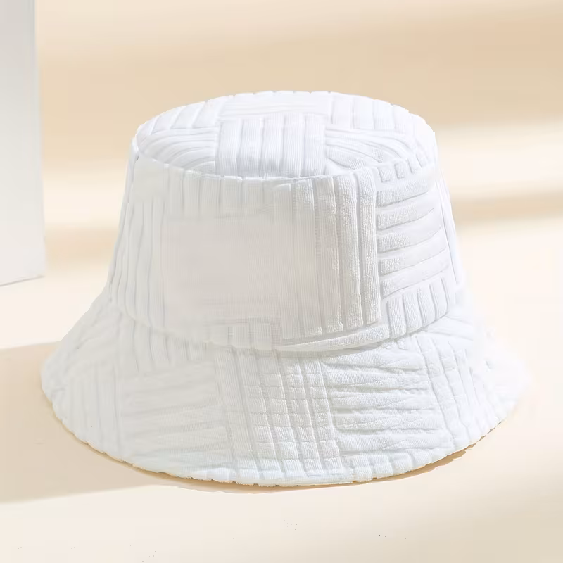 1pc Towel Material Vertical Jacquard Casual Versatile Fisherman Hat For Travel