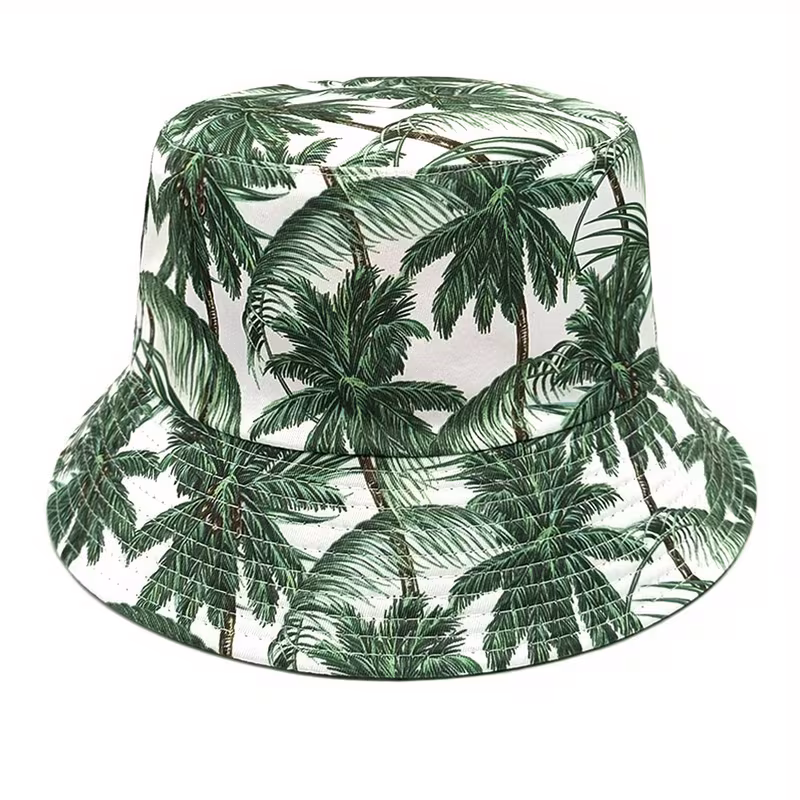 Unisex Hawaiian Style Coconut Tree Print Fisherman Hat – Wide Brim, Lightweight & Portable Foldable Beach Hat with Palm Leaf Design, Green/White/Blue Tropical Patterns for Men & Women, Vacation, Surfing, Swimming Accessory, Fluffy Bucket Hat, Sun Hat Women, Hats For Women Summer, Sun Hat