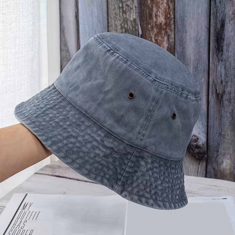 Spring-Summer Fisherman Hat Unisex Sun Hat Outdoor Fashion Bucket Hat Washed Solid Color Denim Cap