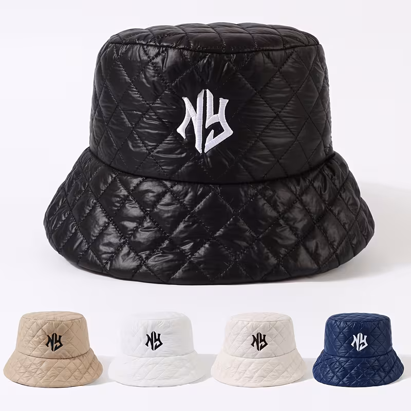 Stylish NY Embroidered Bucket Hat – Lightweight, Adjustable, Universal Fit for Men & Women, Outdoor & Streetwear, Outdoor Bucket Hat | Embroidered Letter Design | Quilted Texture